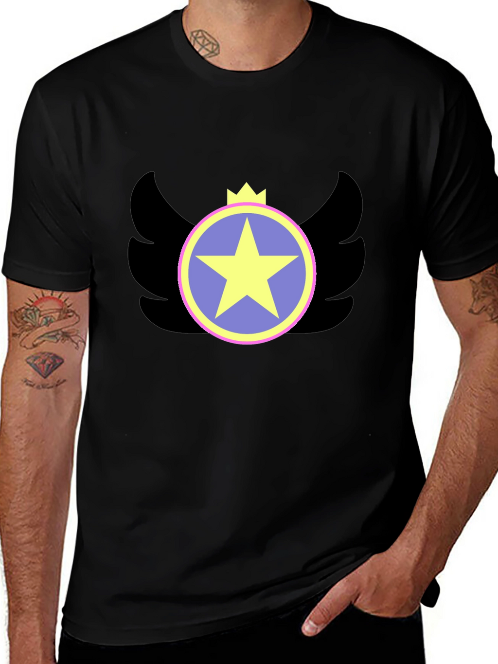 Winged Star Crown Graphic Tee - Black
