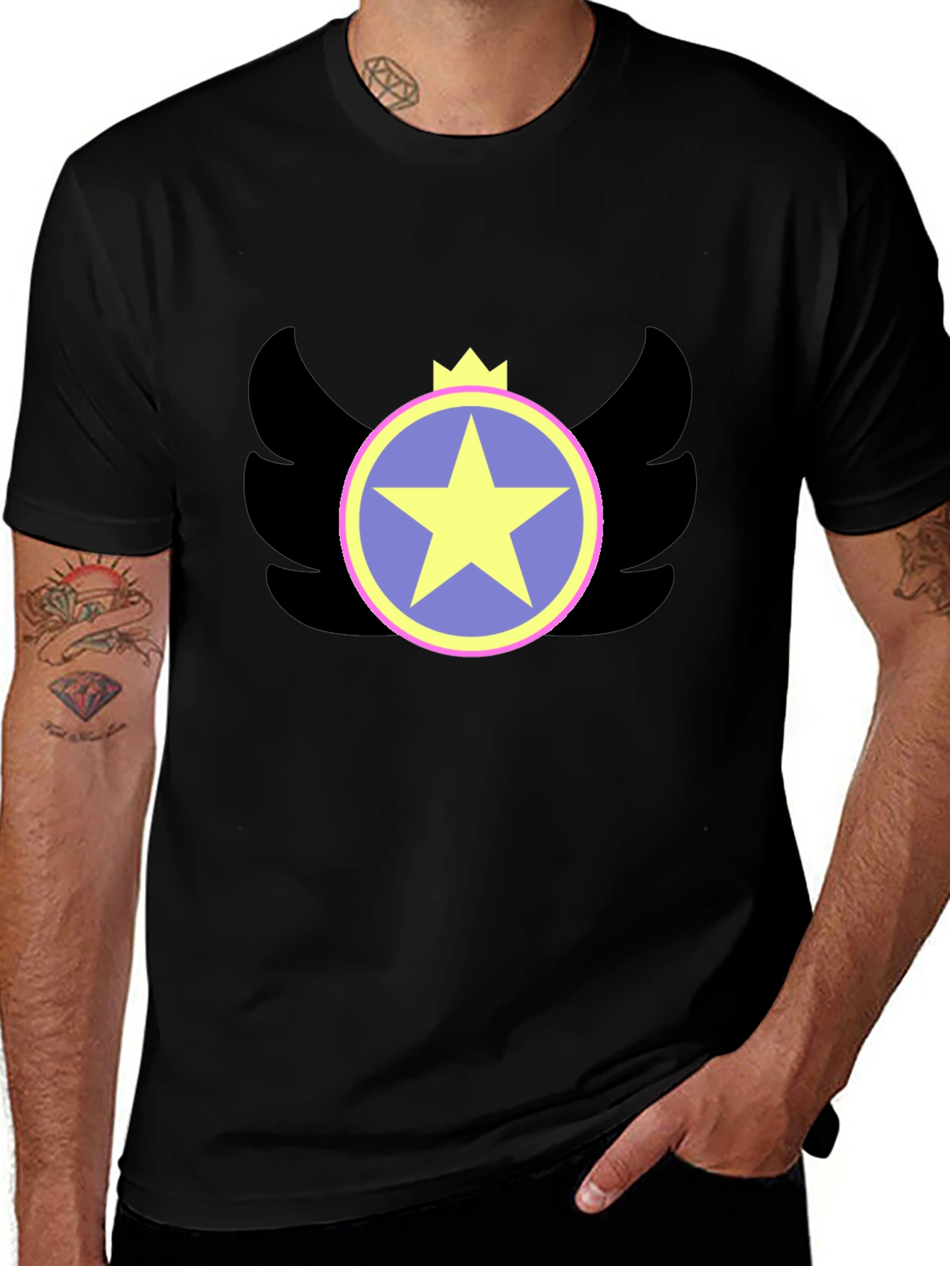 Winged Star Crown Graphic Tee - Black