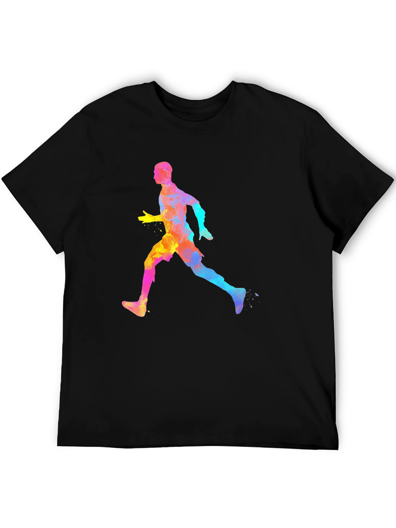 Watercolor Running Man Graphic Tee - Black