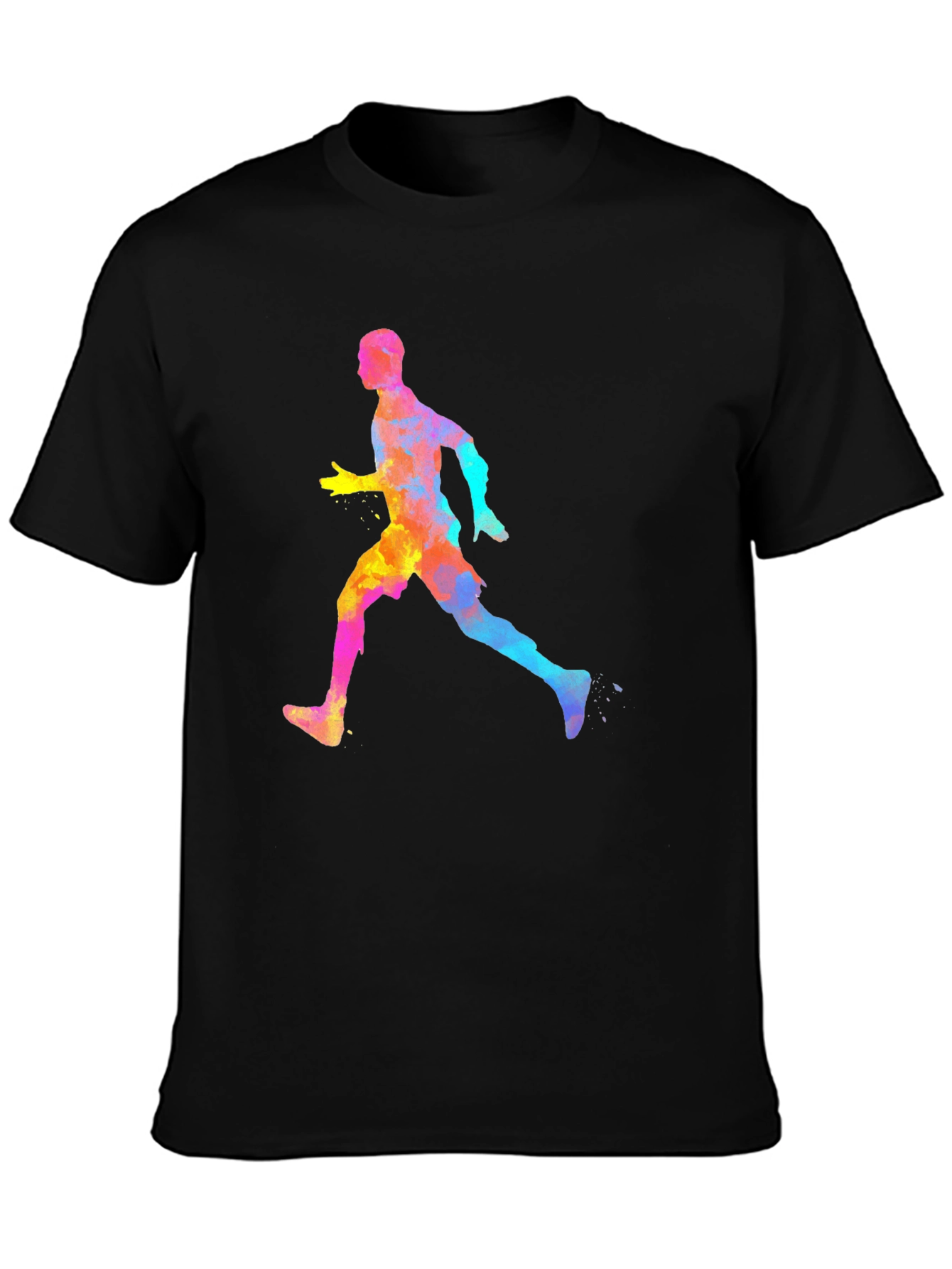 Watercolor Running Man Graphic Tee - Black