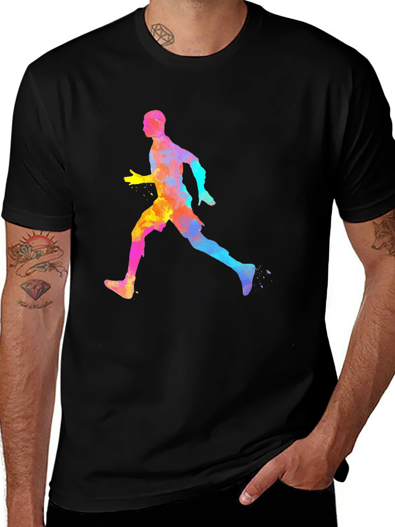 Watercolor Running Man Graphic Tee - Black