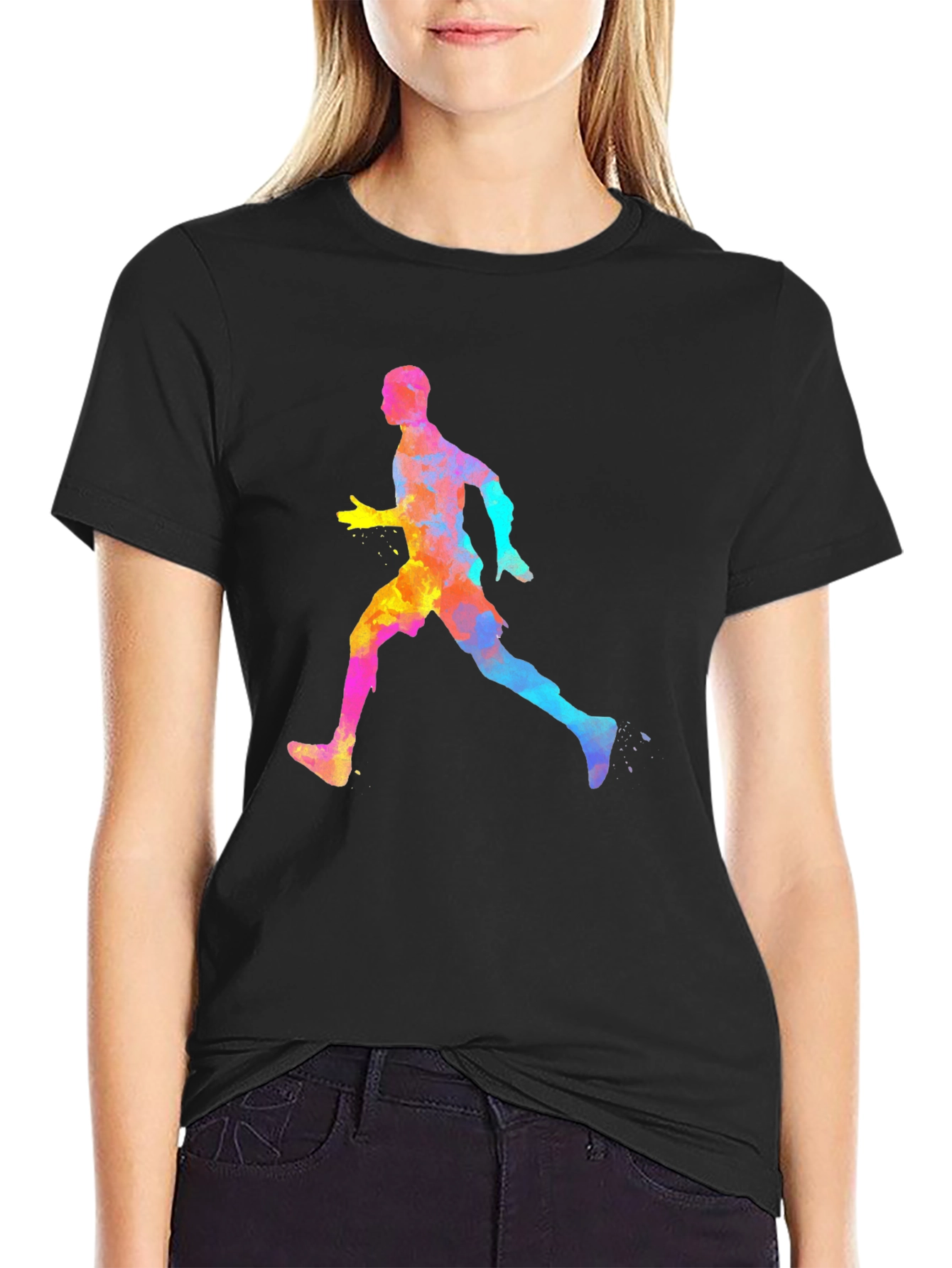 Watercolor Running Man Graphic Tee - Black