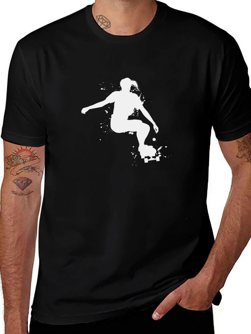 Skateboard Girl Graphic Tee - Black