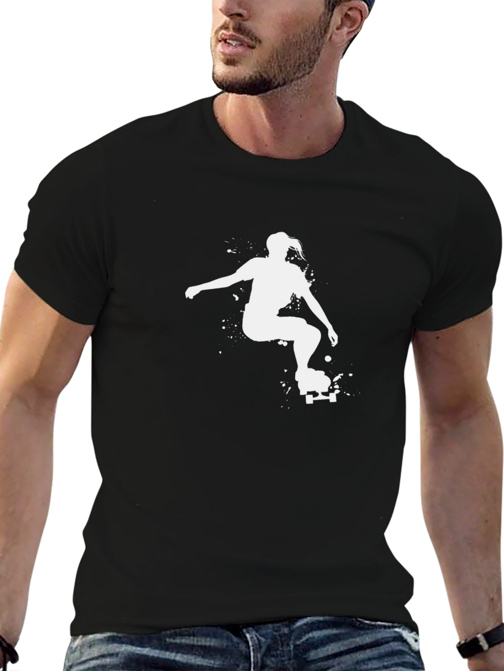Skateboard Girl Graphic Tee - Black