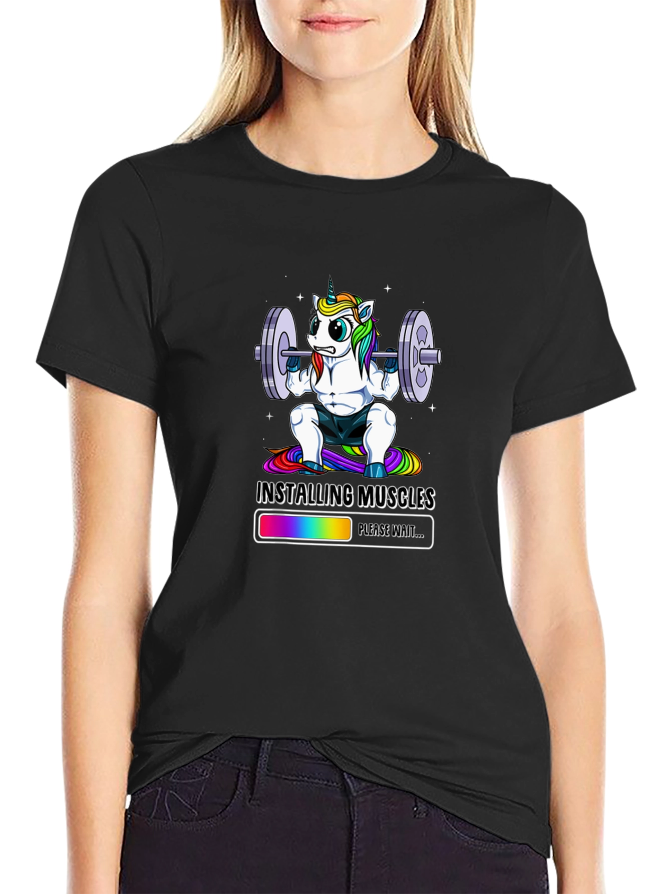 Unicorn Installing Muscles Graphic T-Shirt