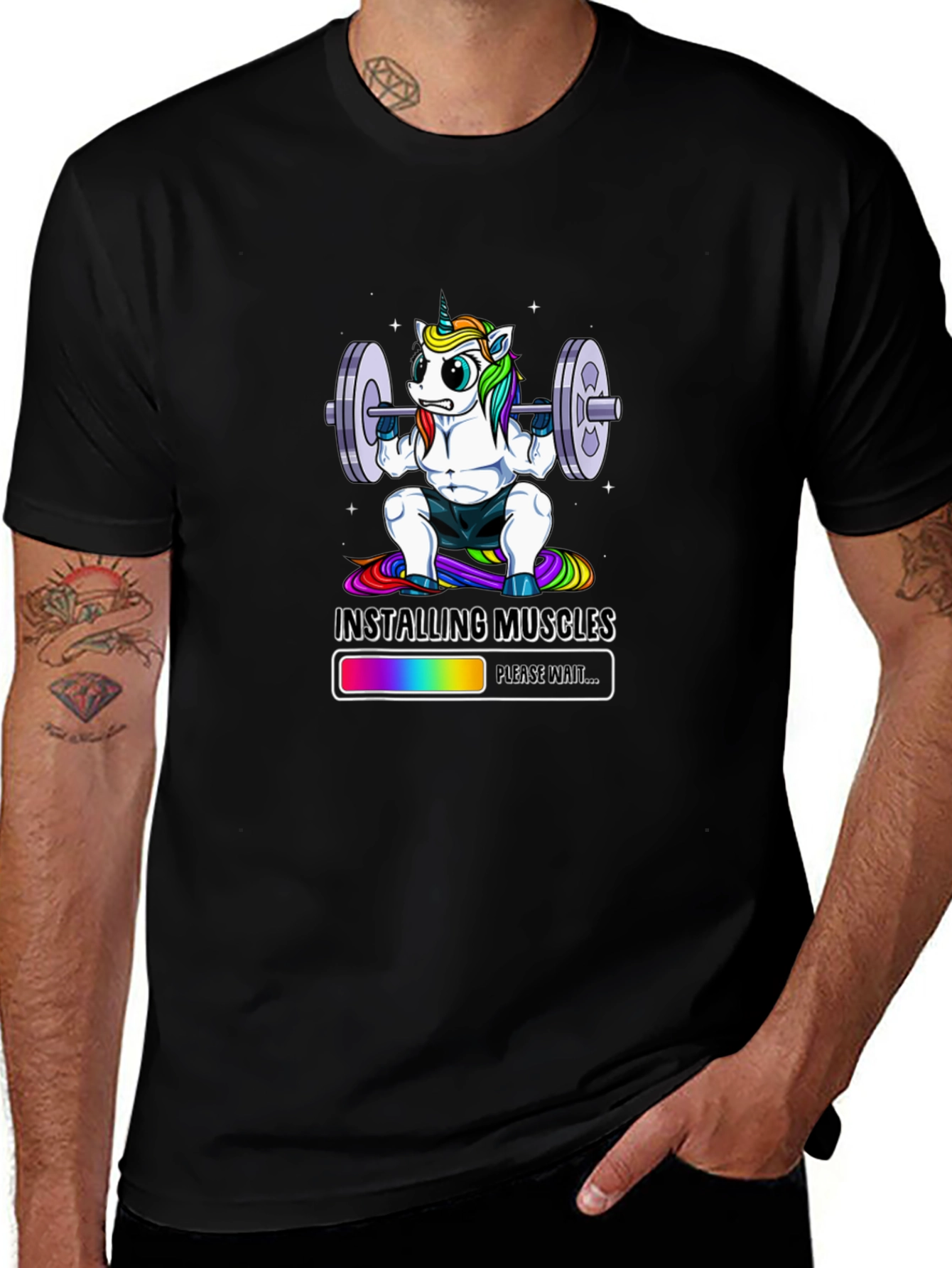 Unicorn Installing Muscles Graphic T-Shirt