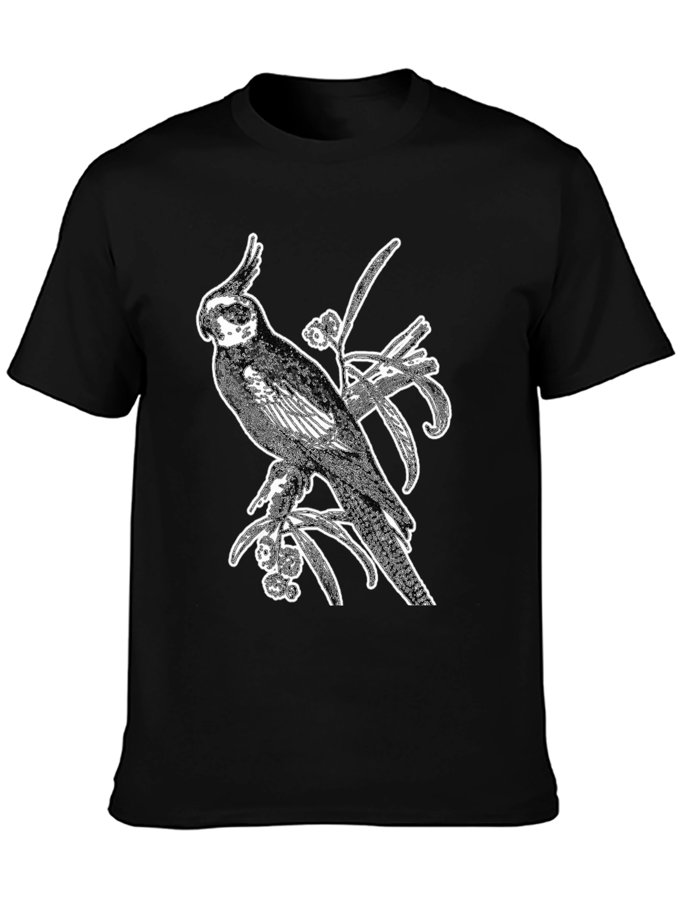 Cockatiel Graphic Tee - Black Cotton Bird Shirt