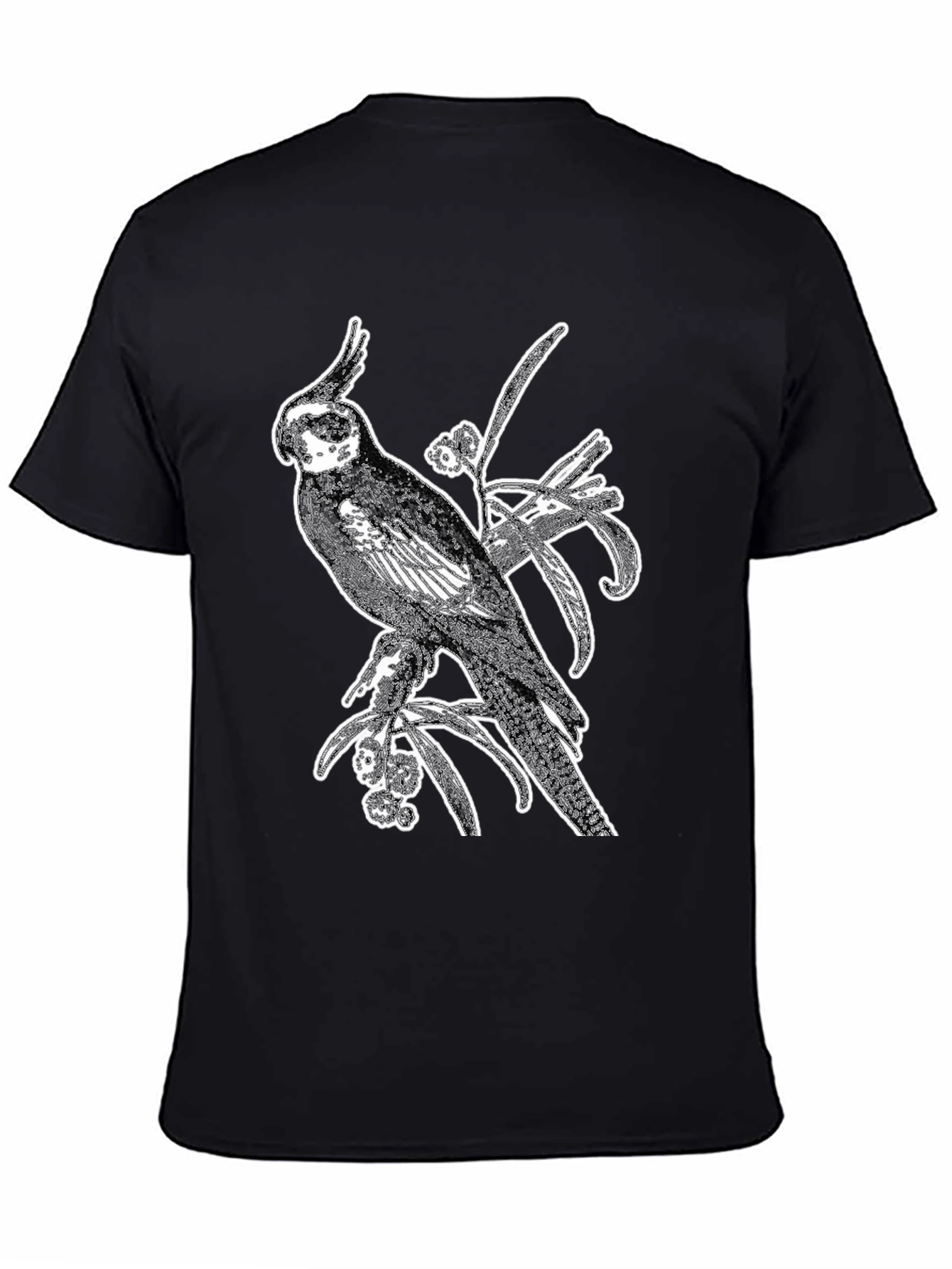 Cockatiel Graphic Tee - Black Cotton Bird Shirt