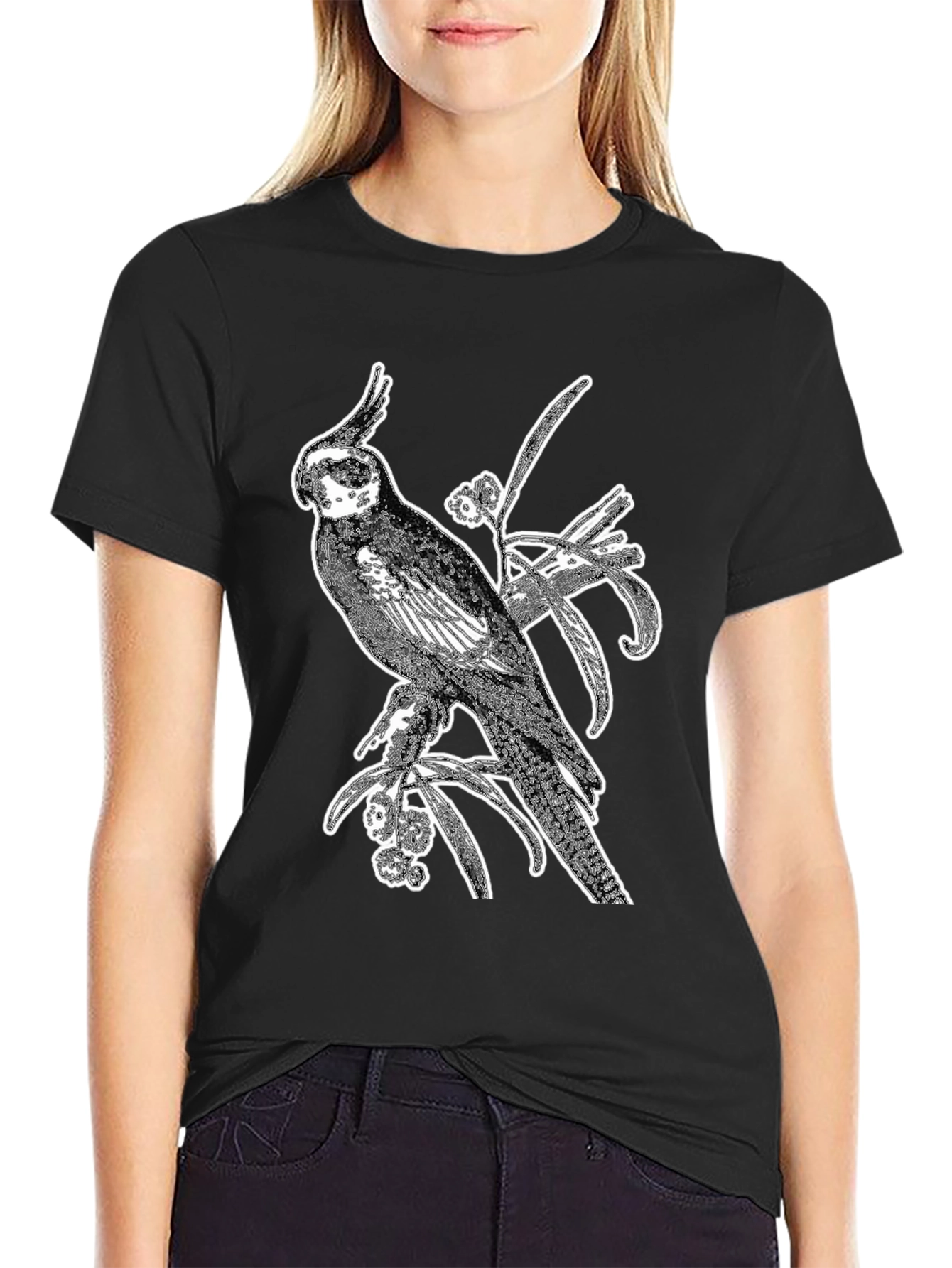 Cockatiel Graphic Tee - Black Cotton Bird Shirt