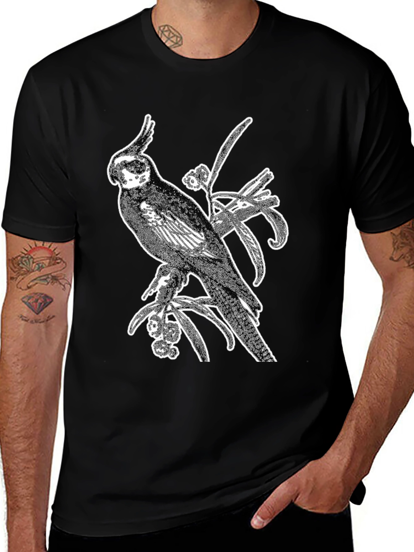 Cockatiel Graphic Tee - Black Cotton Bird Shirt