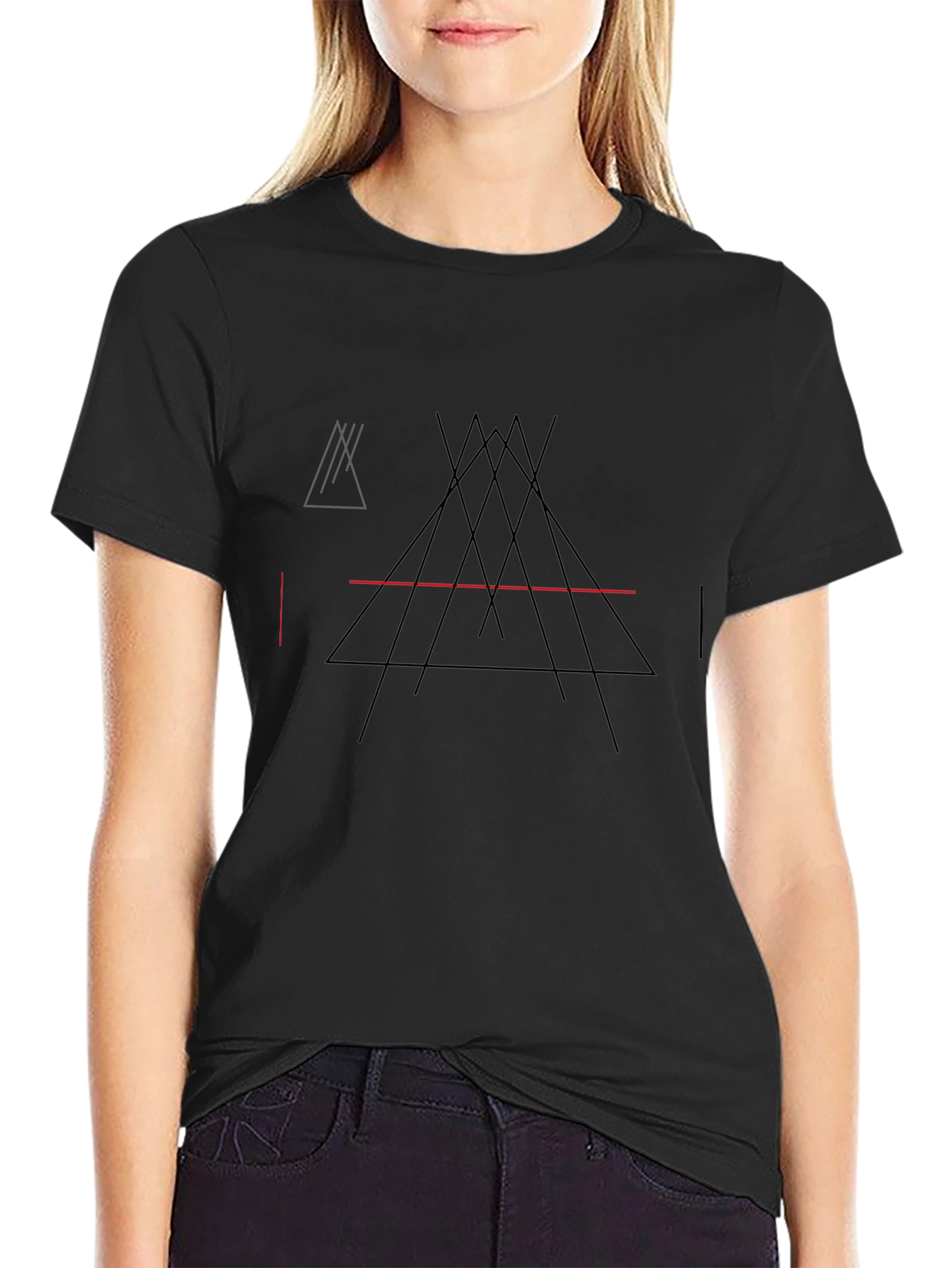 Geometric Lines Black T-Shirt - Modern Abstract Design