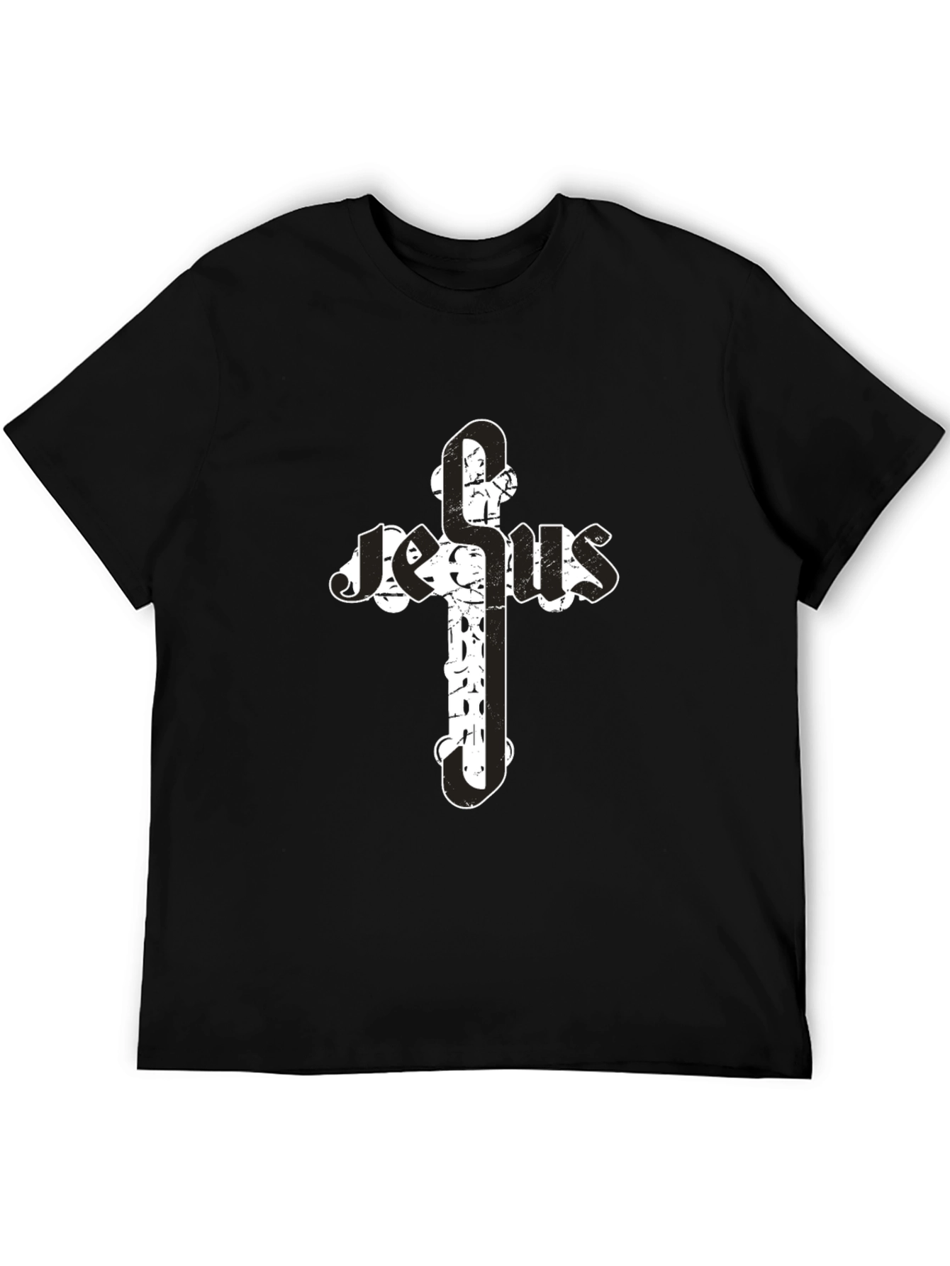 Jesus Cross Graphic T-Shirt - Black Cotton Blend
