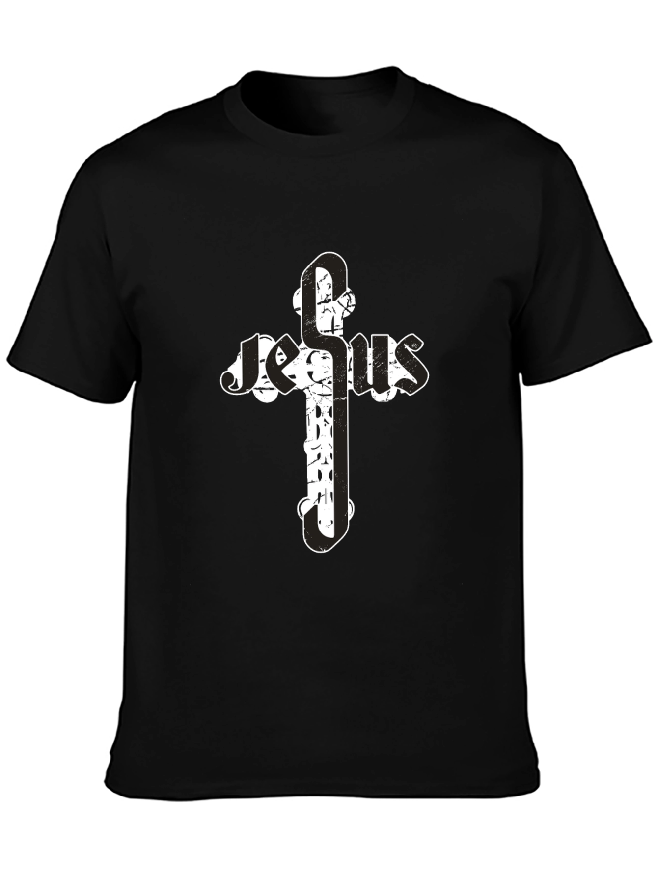 Jesus Cross Graphic T-Shirt - Black Cotton Blend