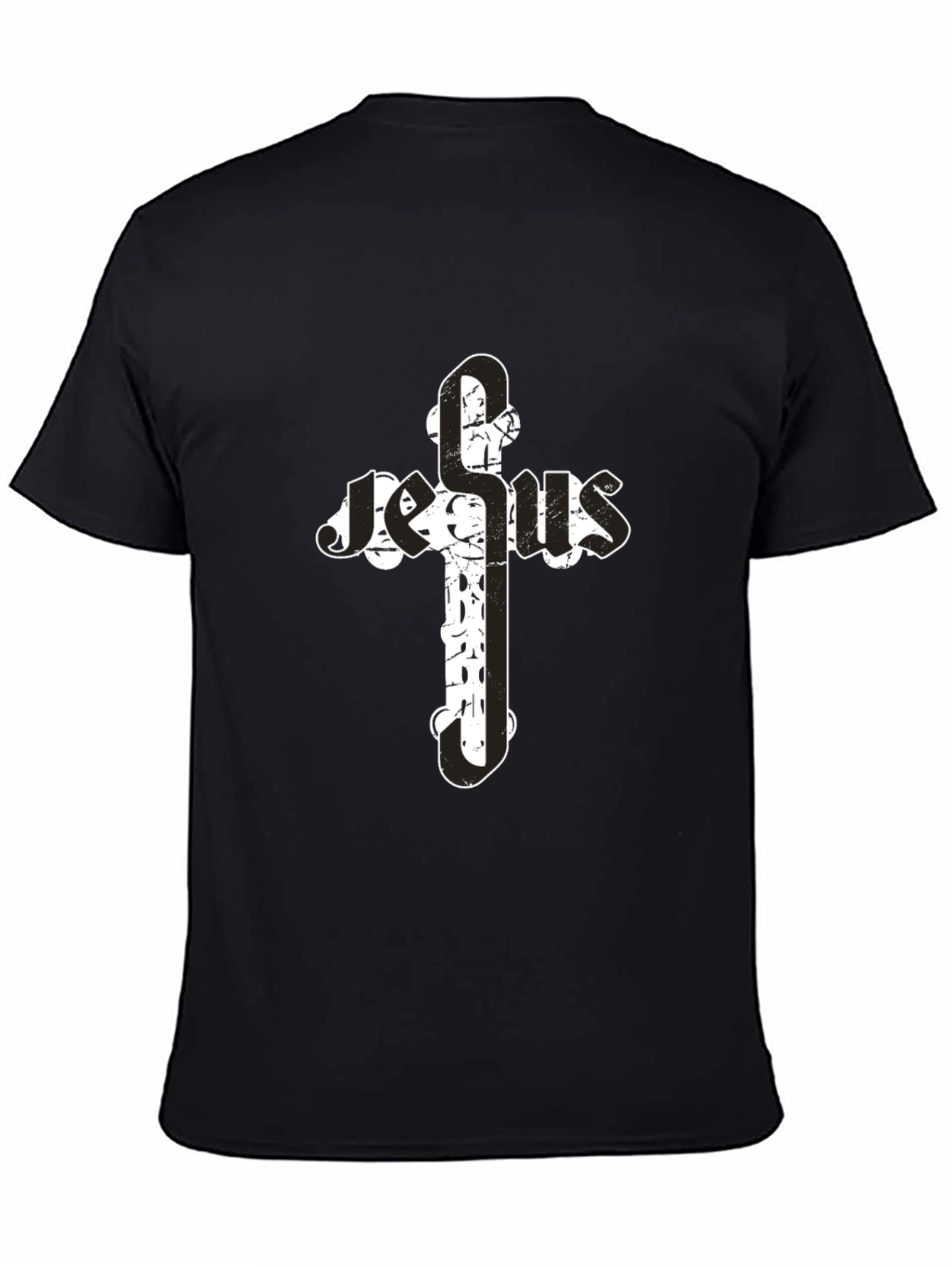 Jesus Cross Graphic T-Shirt - Black Cotton Blend
