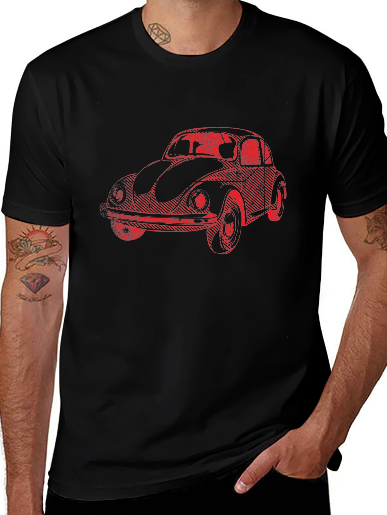 Vintage Beetle Car Graphic Tee - Black