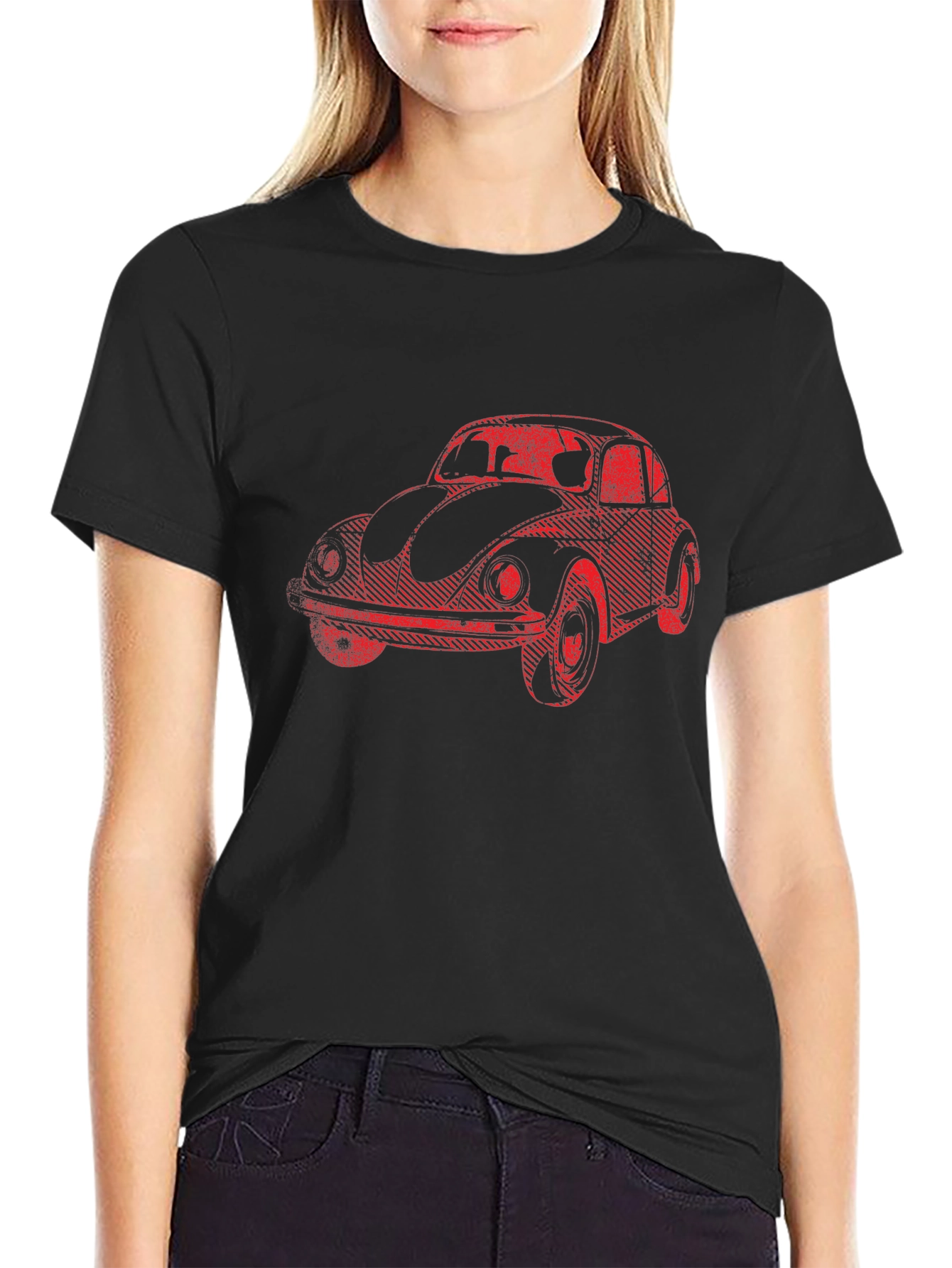 Vintage Beetle Car Graphic Tee - Black