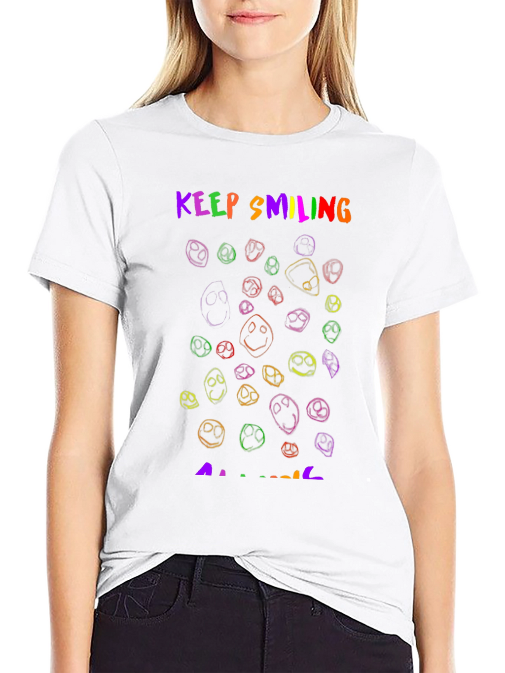 Keep Smiling T-Shirt - Rainbow Smiley Faces