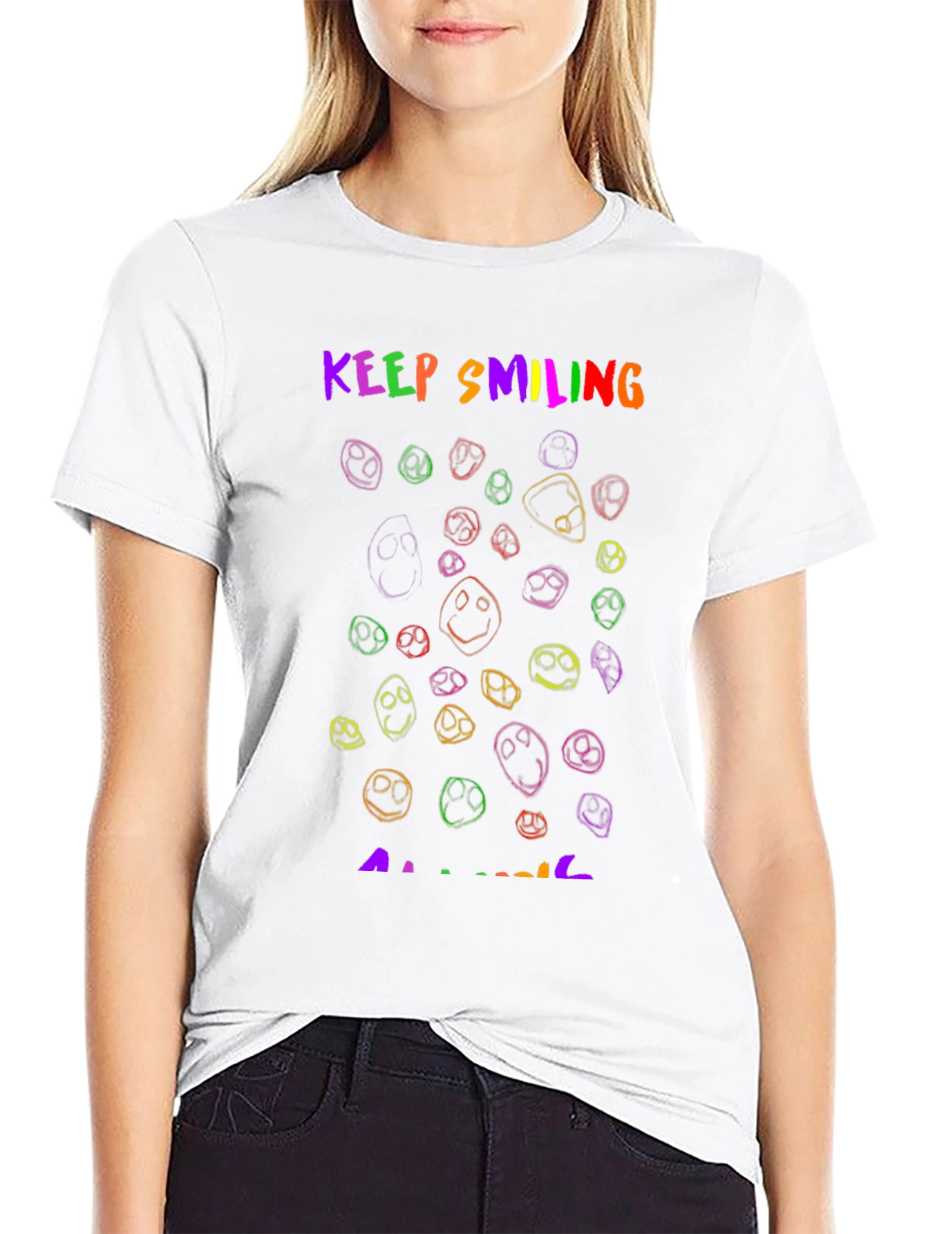 Keep Smiling T-Shirt - Rainbow Smiley Faces