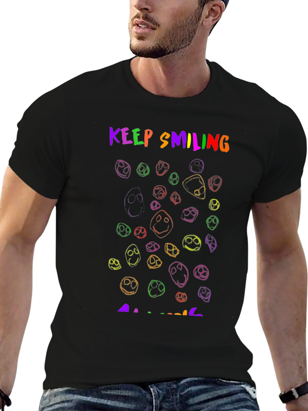Keep Smiling T-Shirt - Rainbow Smiley Faces
