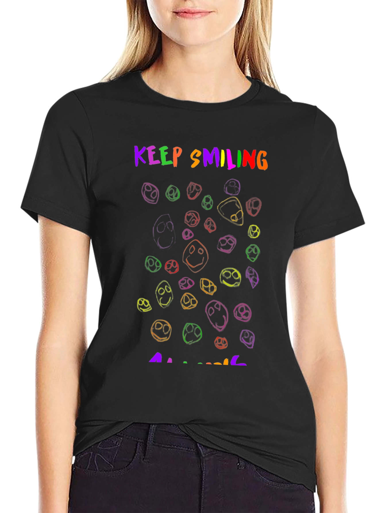 Keep Smiling T-Shirt - Rainbow Smiley Faces