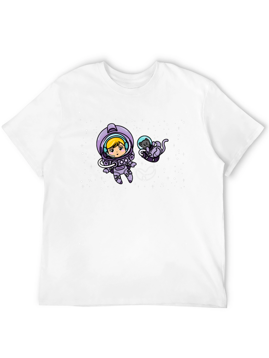 Astronaut Girl & Cat Space Black T-Shirt
