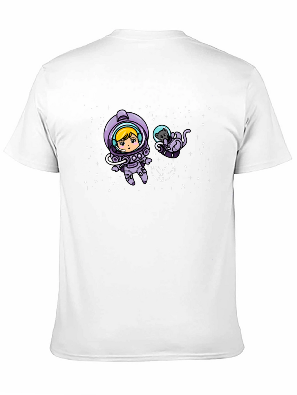 Astronaut Girl & Cat Space Black T-Shirt