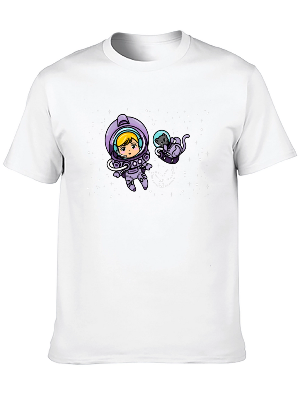 Astronaut Girl & Cat Space Black T-Shirt