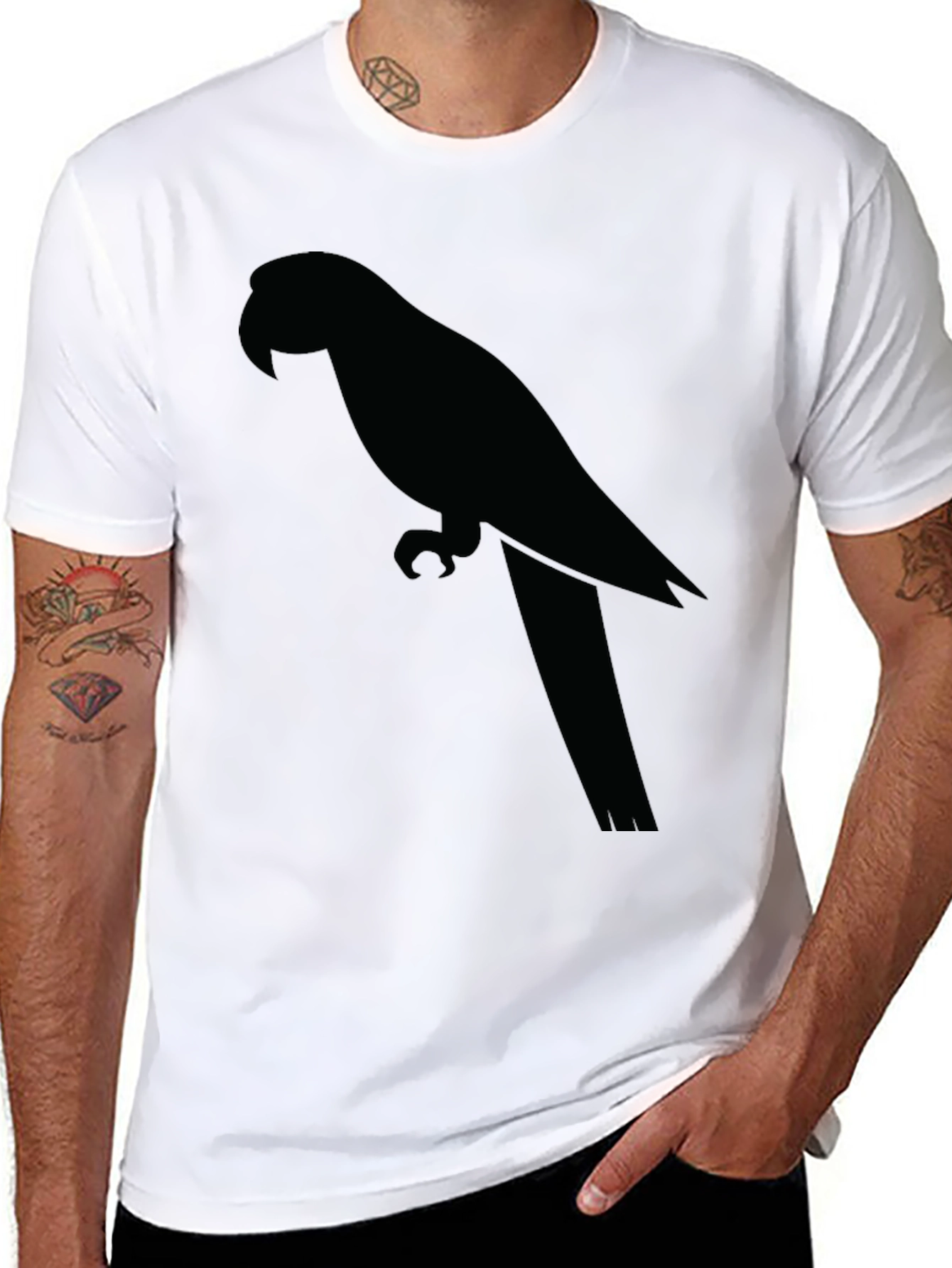 Mens Black T-Shirt with Parrot Graphic