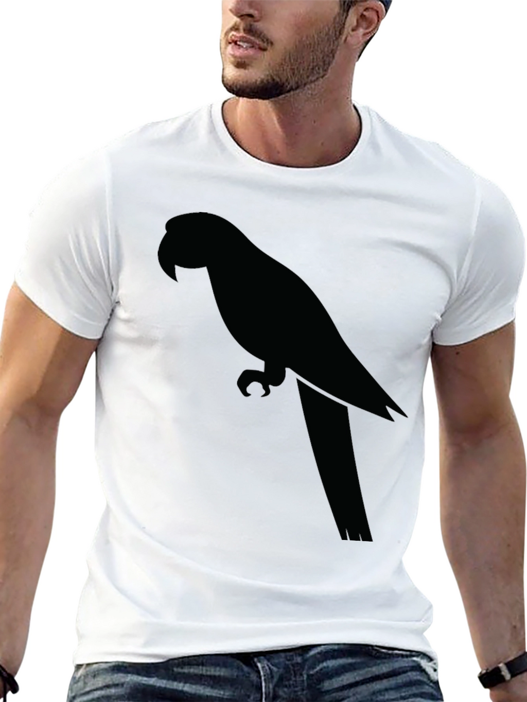 Mens Black T-Shirt with Parrot Graphic