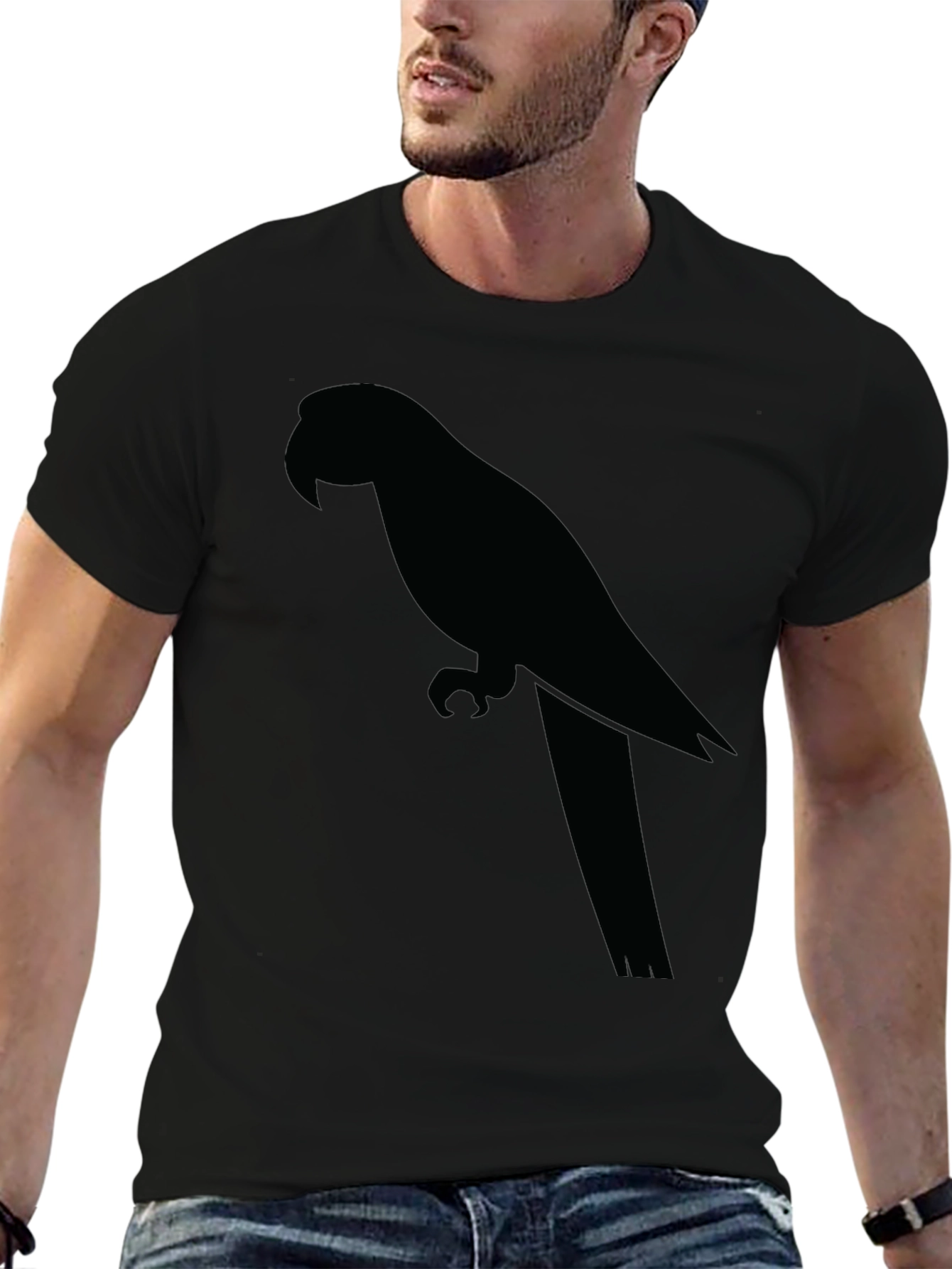 Mens Black T-Shirt with Parrot Graphic