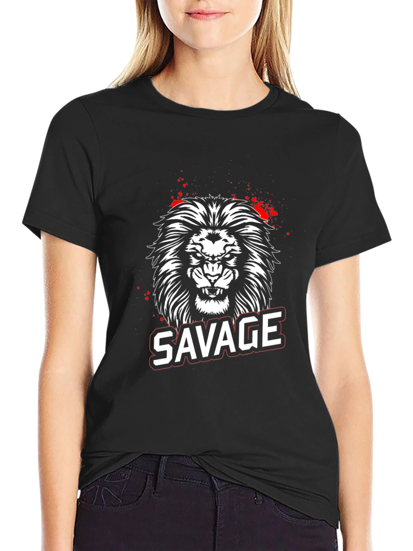 Savage Lion Graphic Tee - Black Cotton T-Shirt