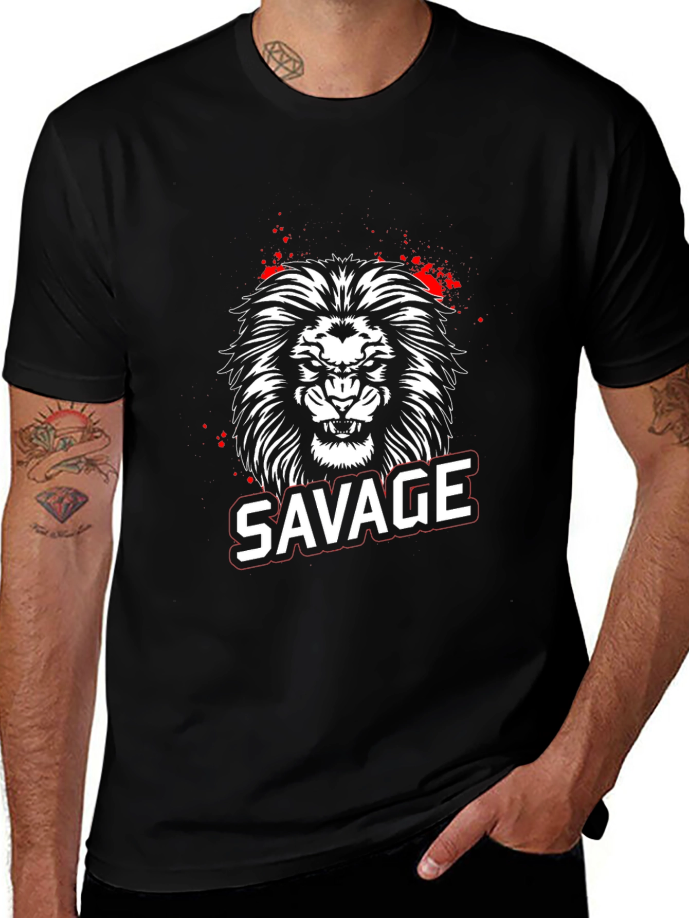 Savage Lion Graphic Tee - Black Cotton T-Shirt