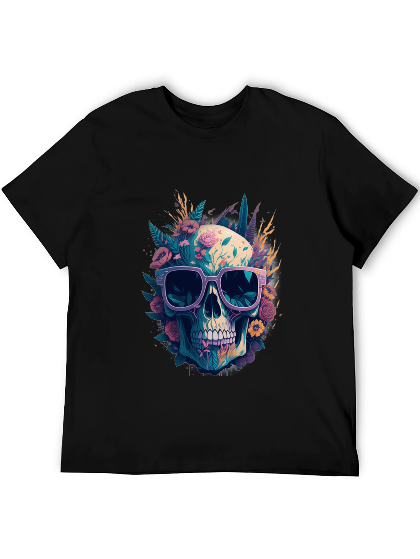 Floral Skull T-Shirt with Sunglasses - Unique Design
