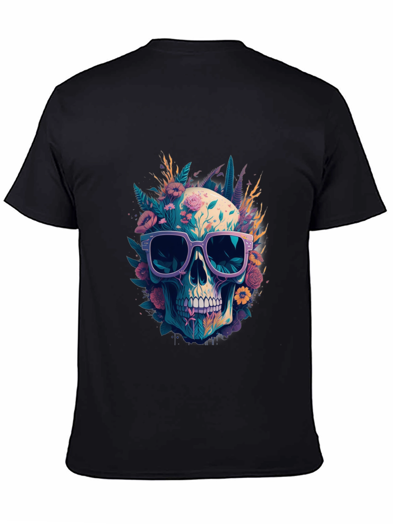 Floral Skull T-Shirt with Sunglasses - Unique Design