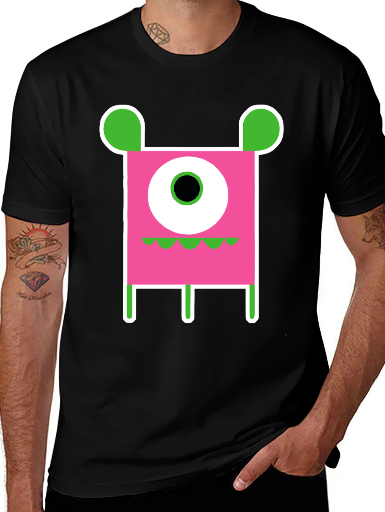 Funky One-Eyed Monster Graphic T-Shirt - Black Cotton Tee