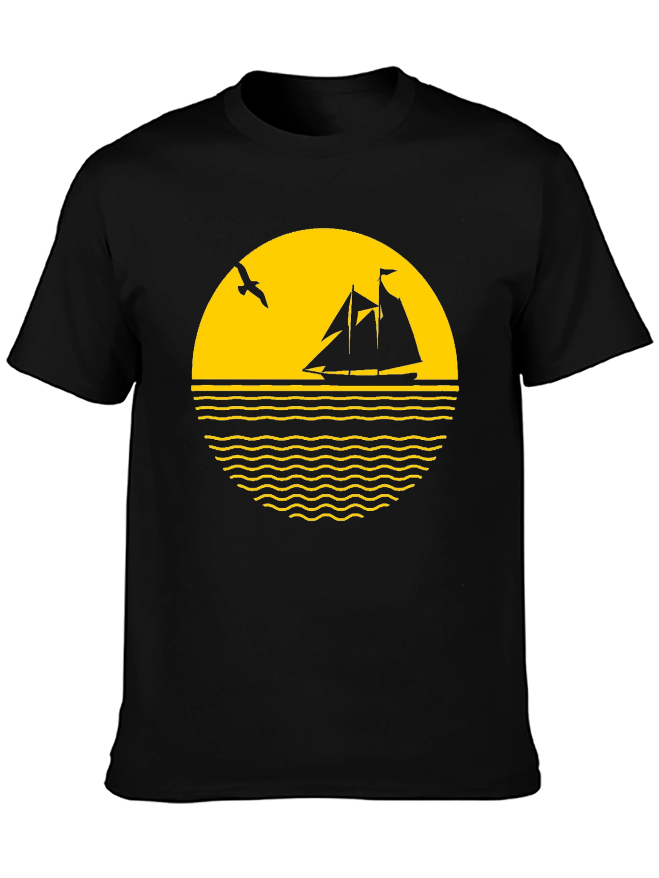 Nautical Sunset Graphic Tee - Black Cotton Blend