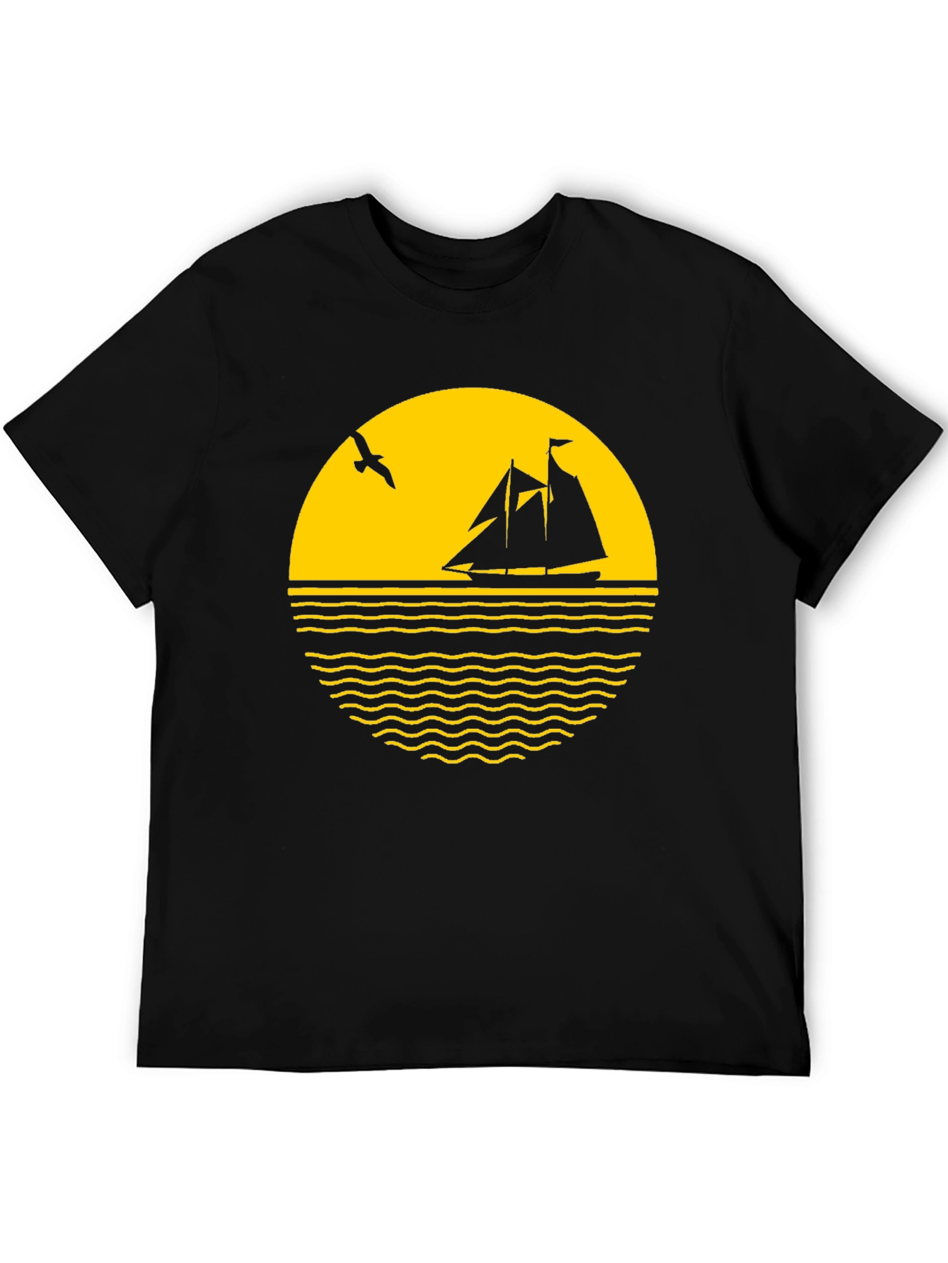 Nautical Sunset Graphic Tee - Black Cotton Blend