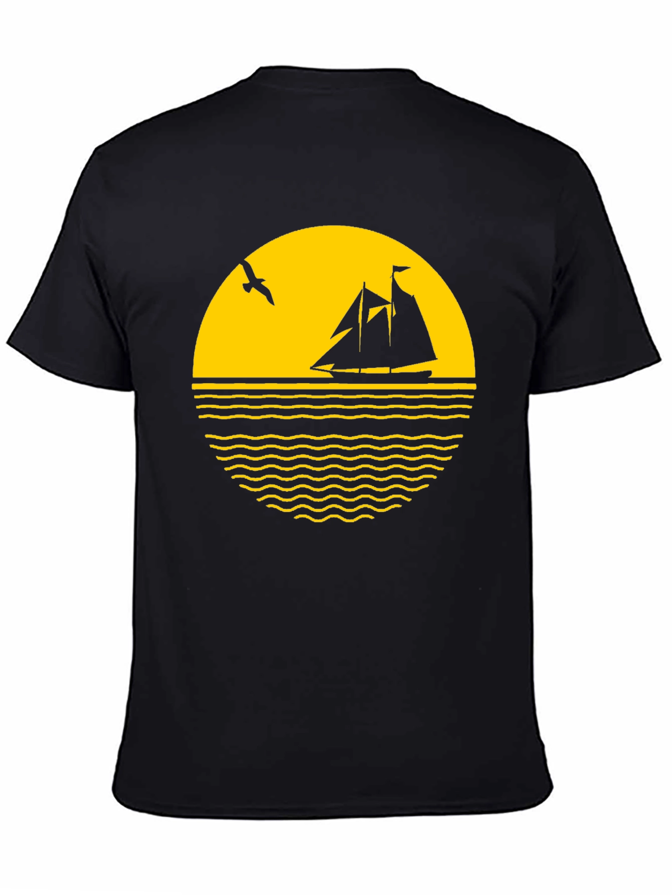 Nautical Sunset Graphic Tee - Black Cotton Blend