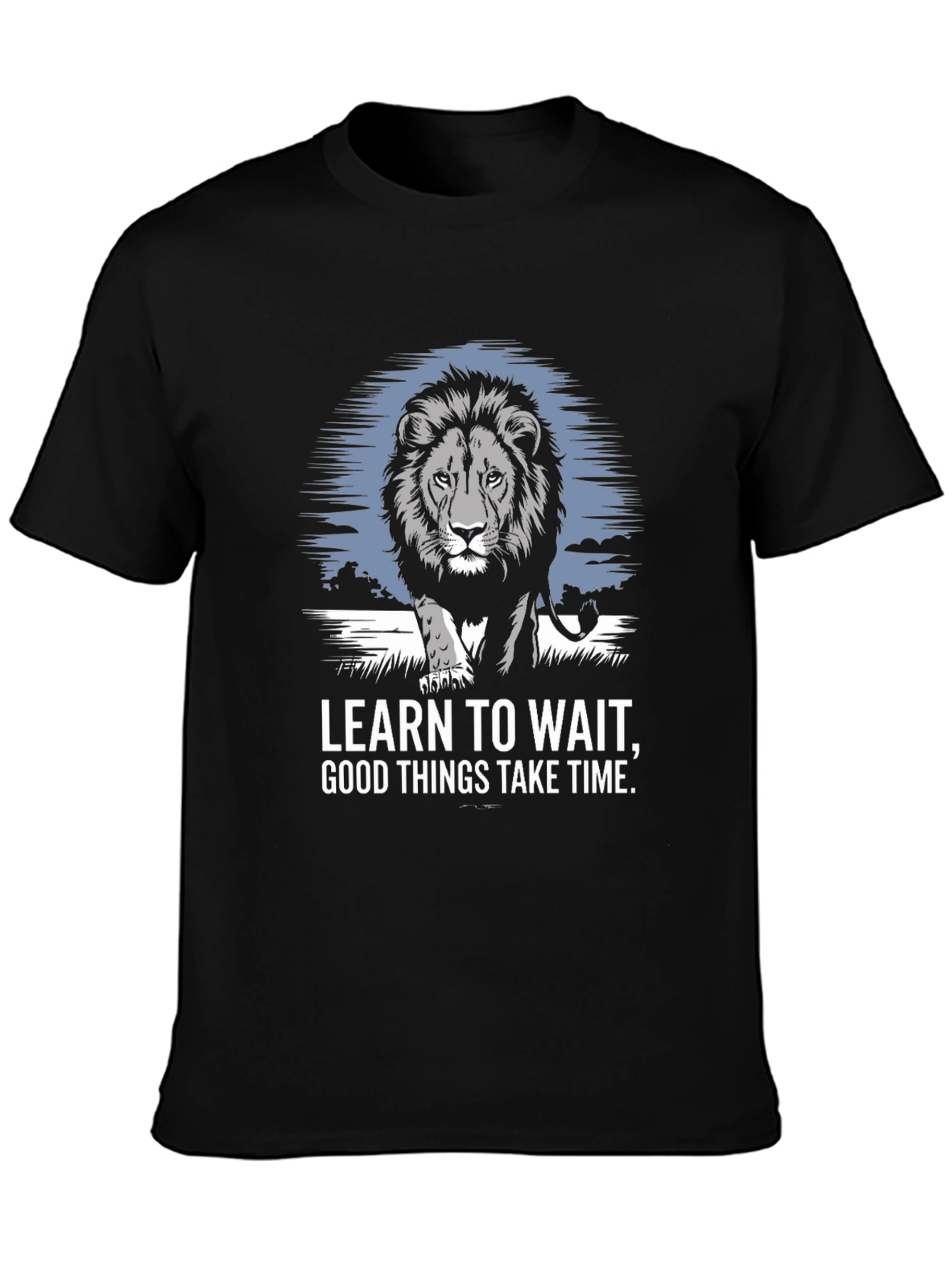 Lion Graphic Print T-Shirt - Learn To Wait