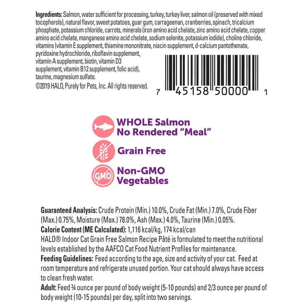 Halo Grain Free Indoor Cat Salmon Pate Canned Cat Food