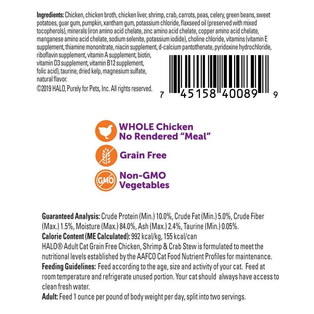 Halo Holistic Grain Free Adult Chicken, Shrimp & Crab Stew Canned Cat Food