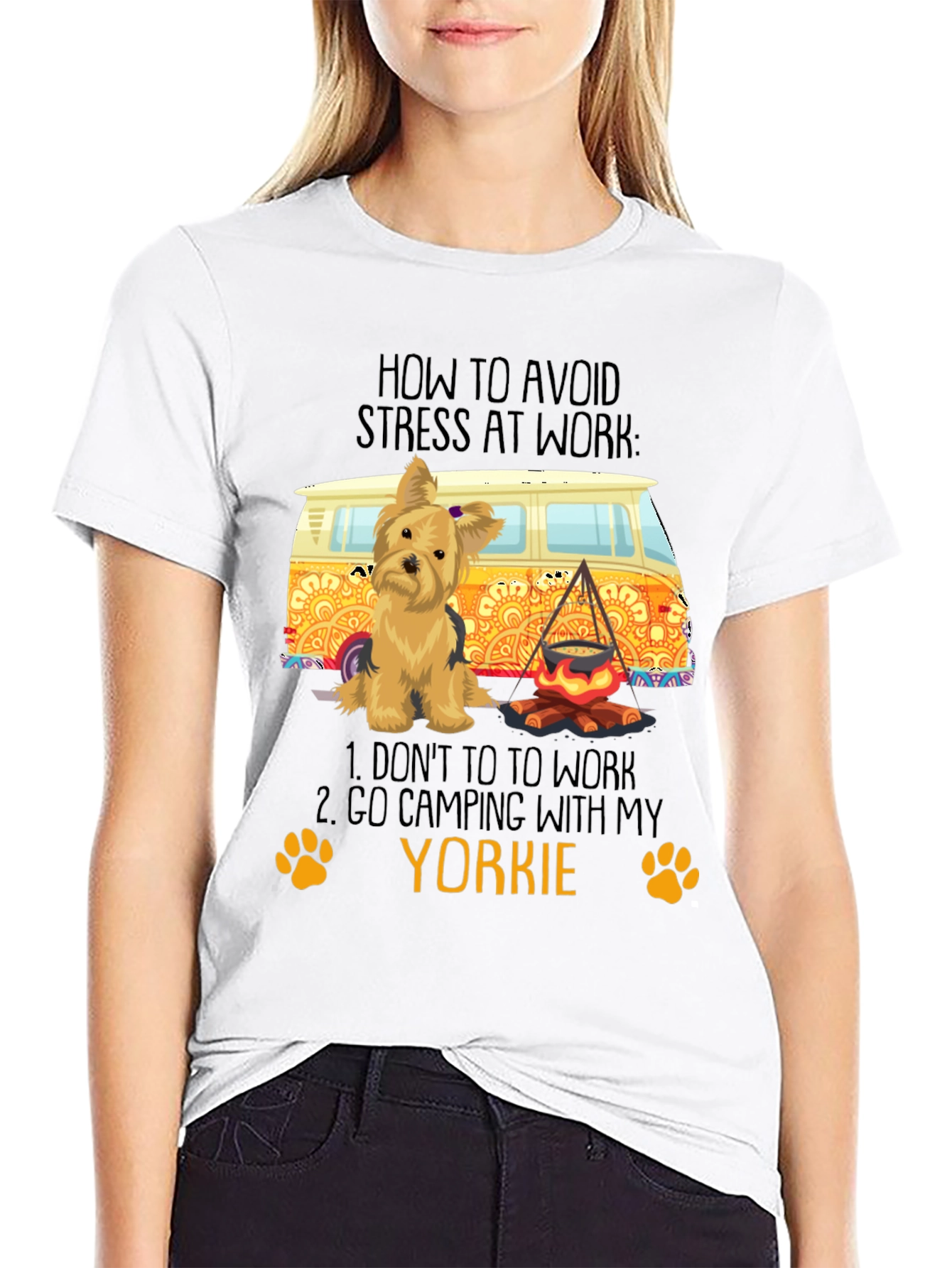 Avoid Stress Yorkie Camping T-Shirt