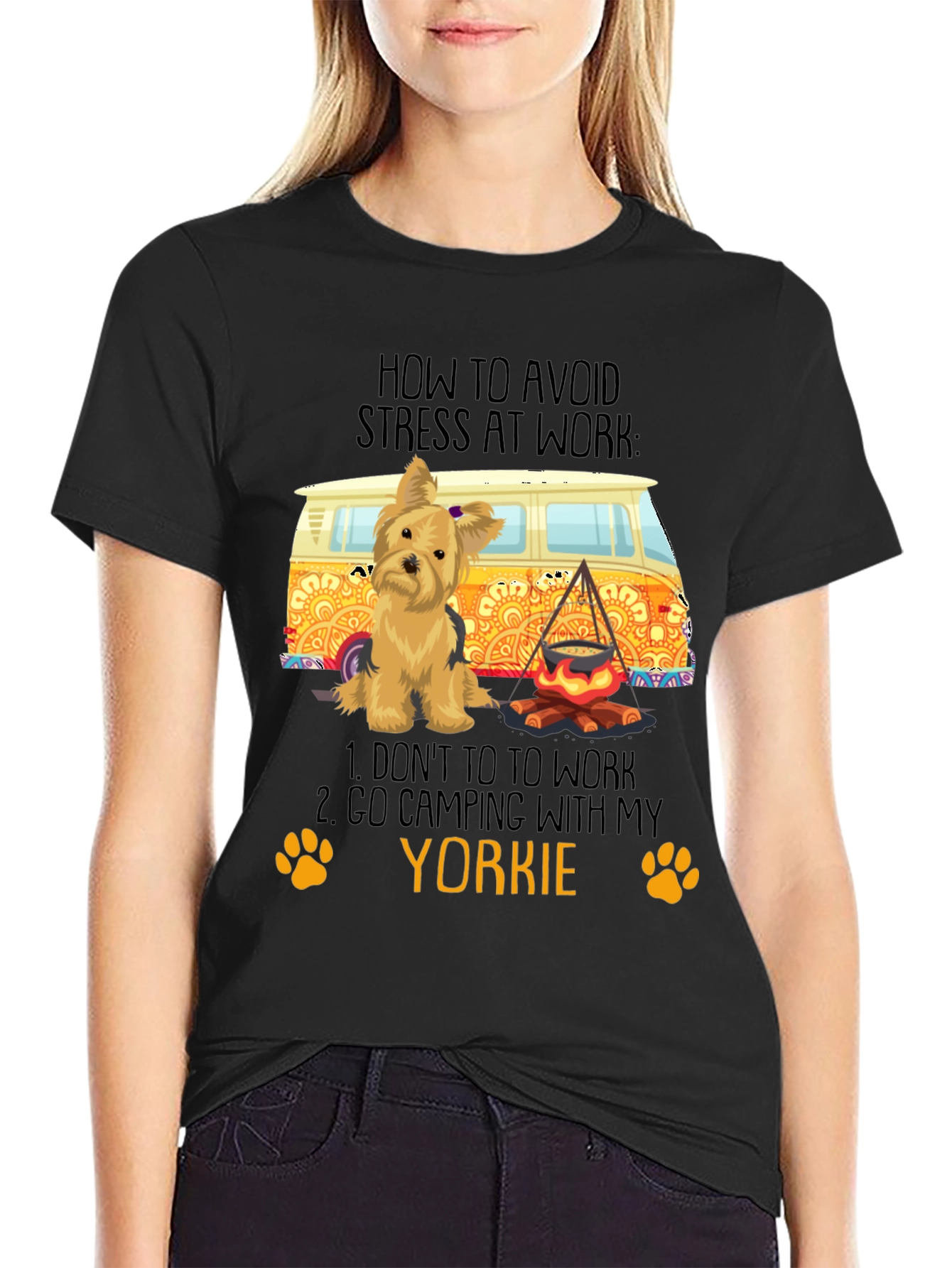 Avoid Stress Yorkie Camping T-Shirt