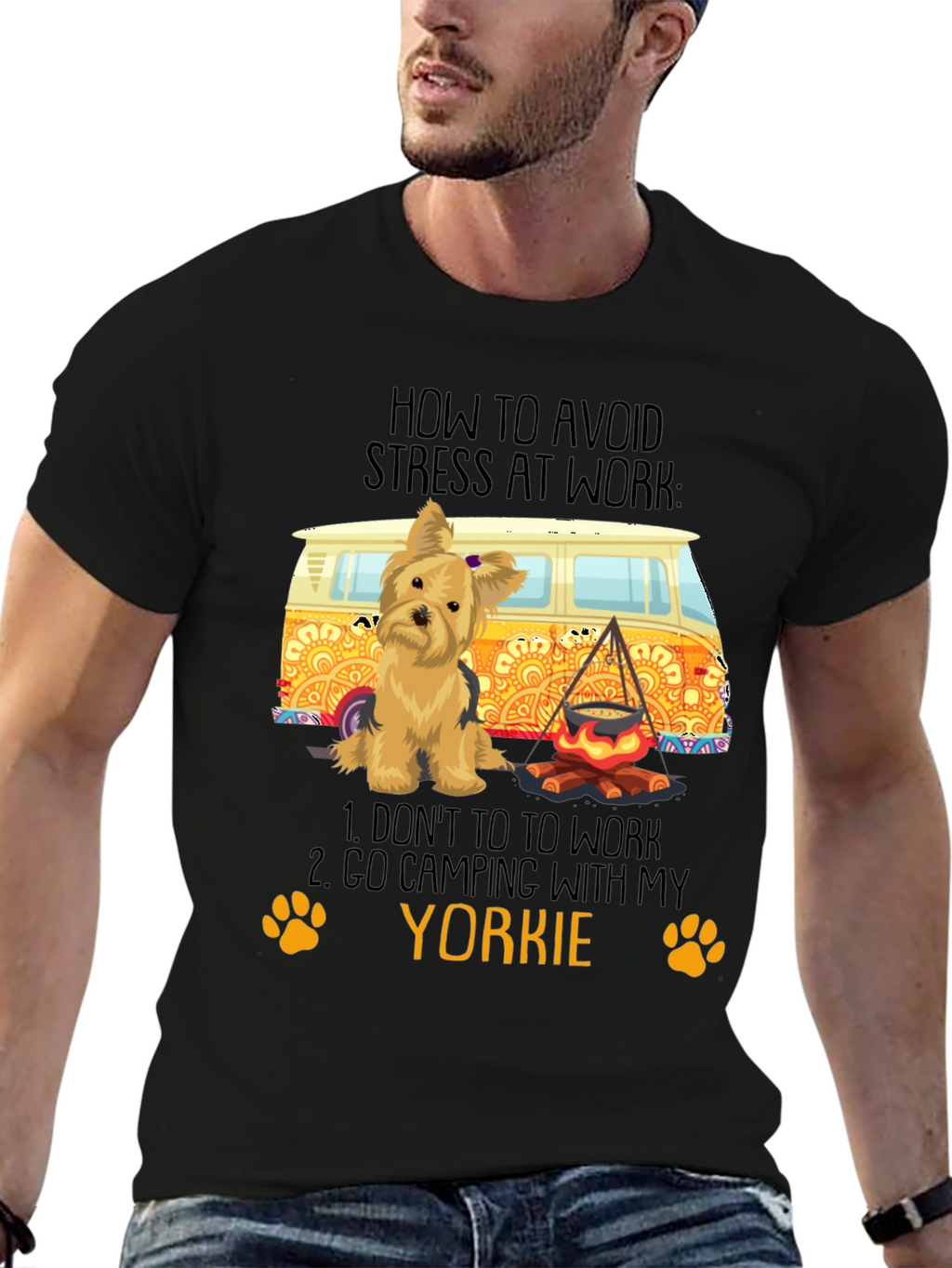 Avoid Stress Yorkie Camping T-Shirt