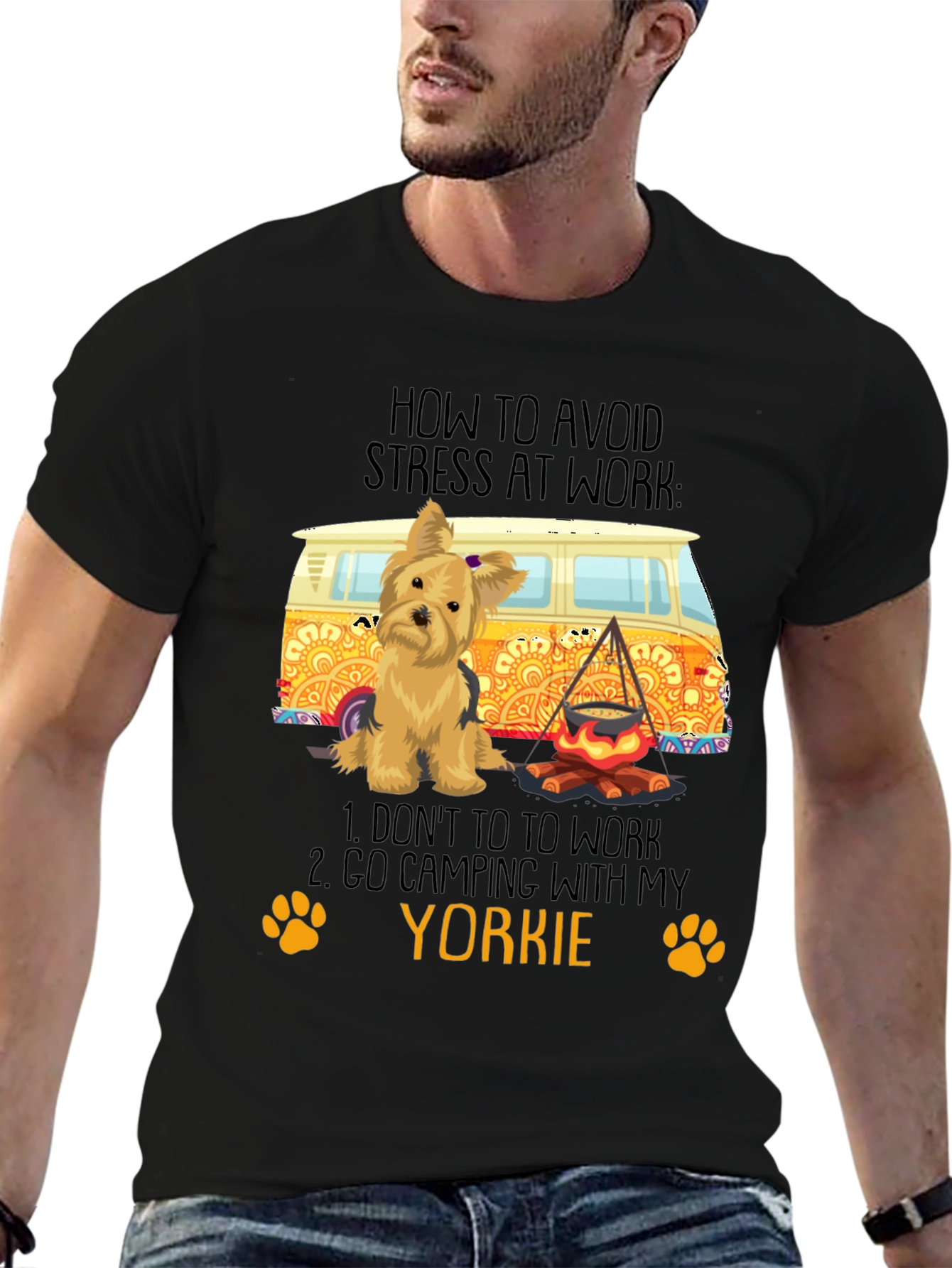 Avoid Stress Yorkie Camping T-Shirt