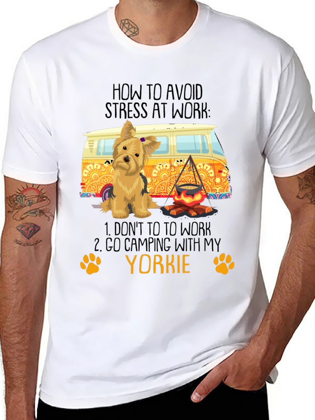 Avoid Stress Yorkie Camping T-Shirt