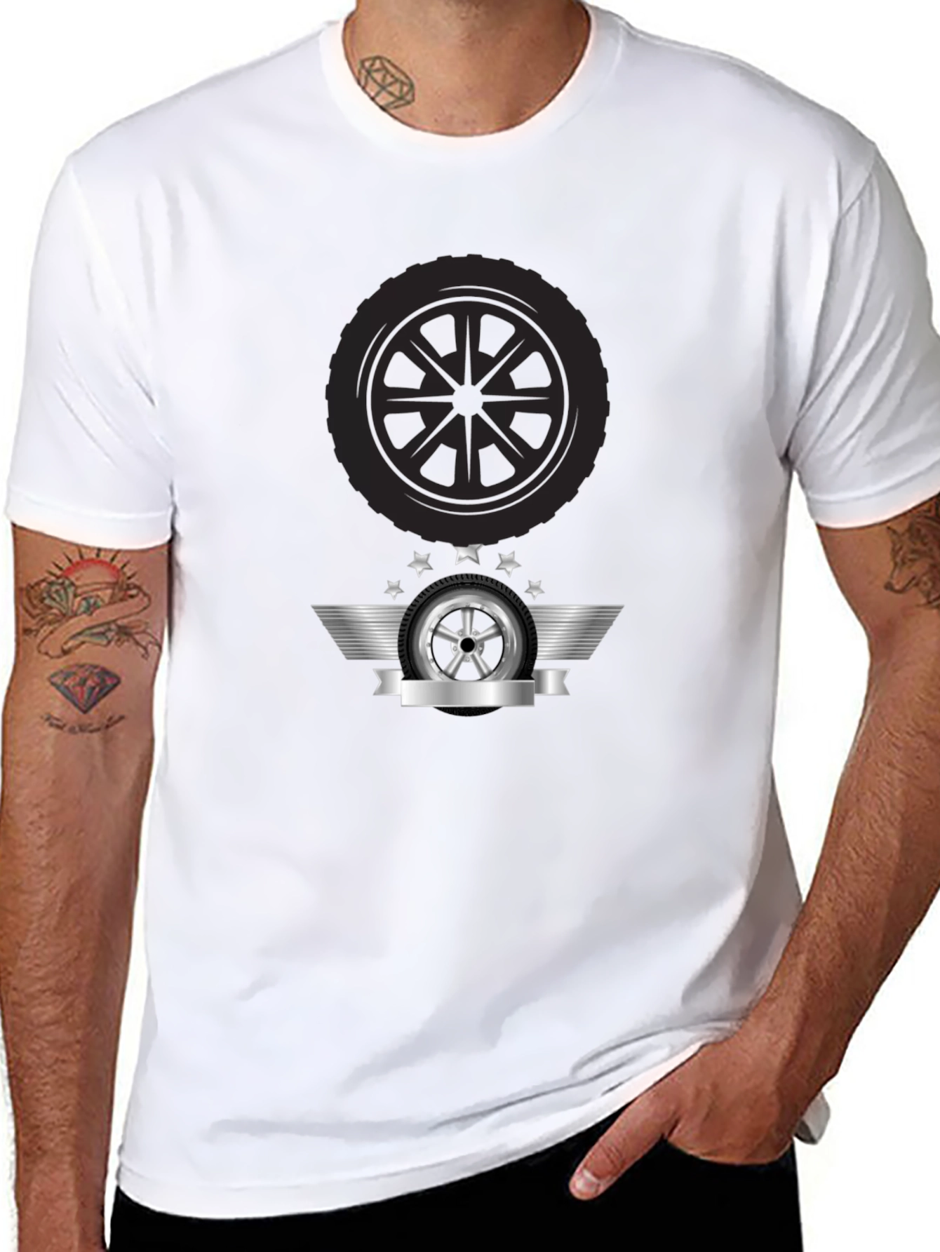 Mens Black Tire Graphic T-Shirt