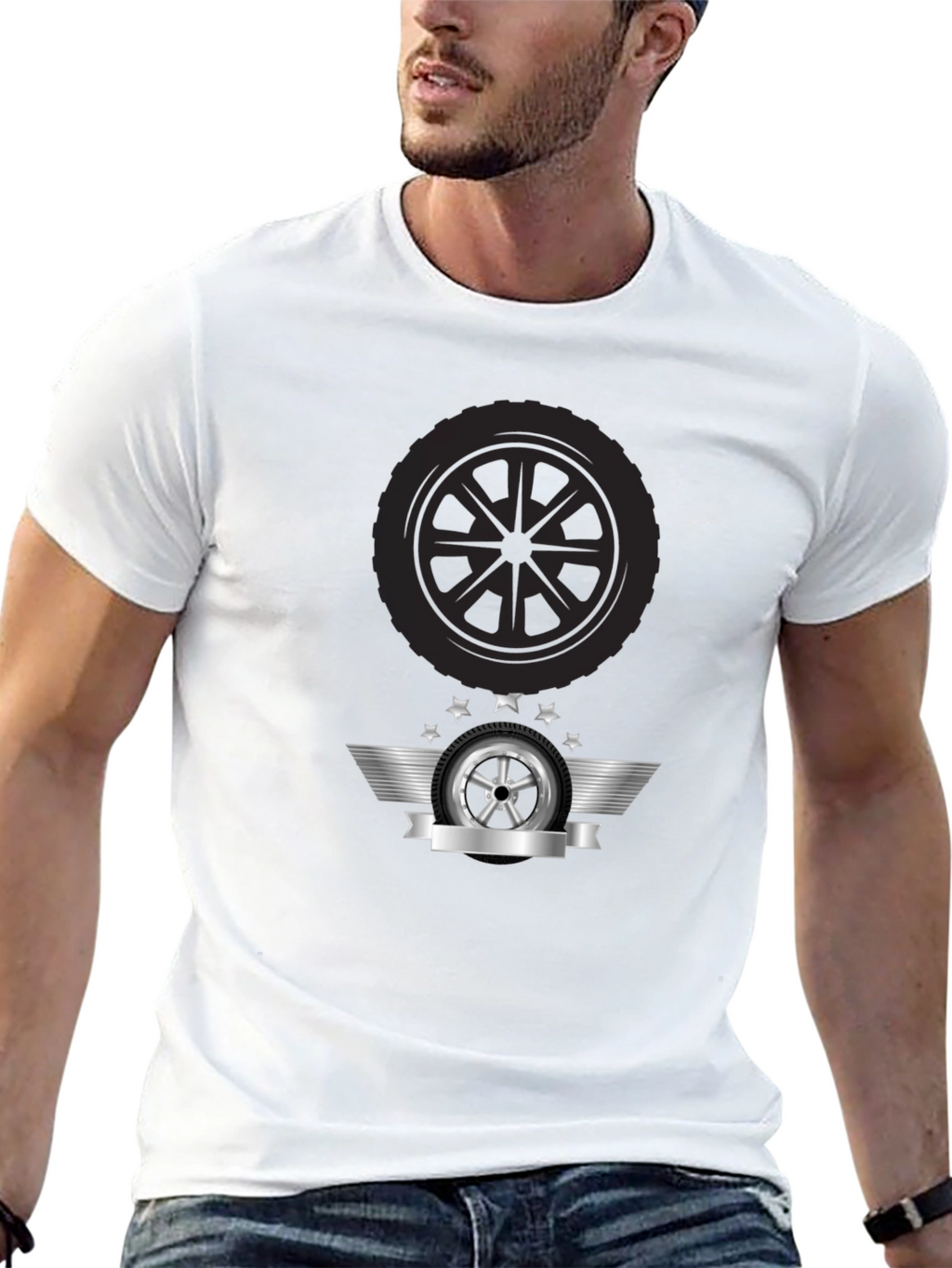 Mens Black Tire Graphic T-Shirt