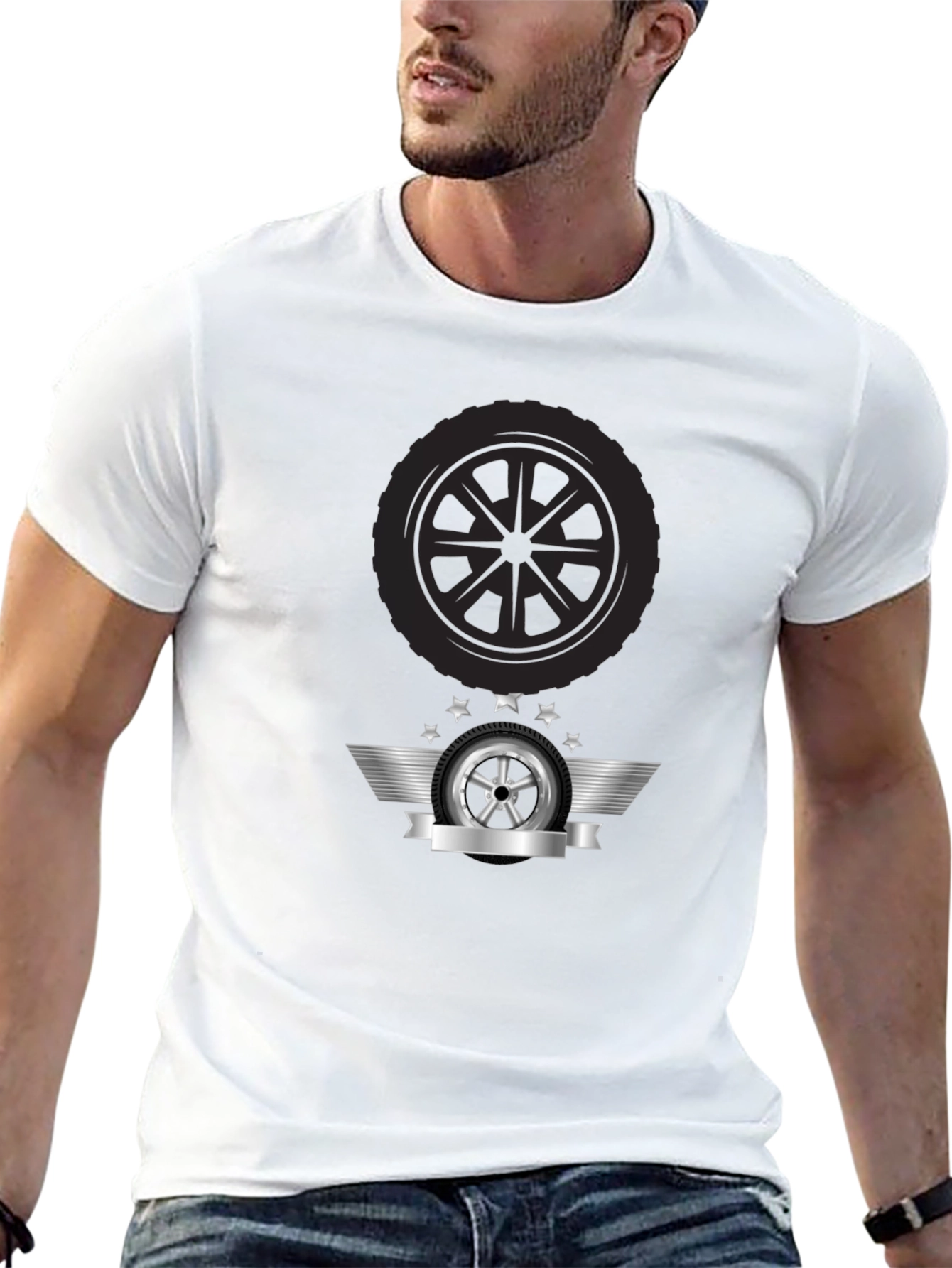 Mens Black Tire Graphic T-Shirt