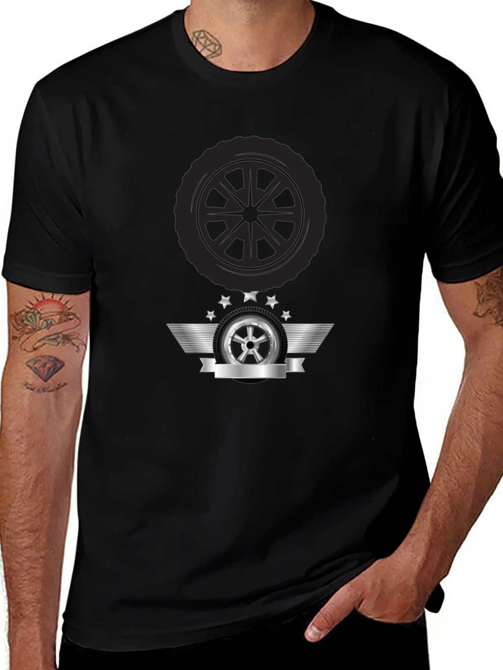 Mens Black Tire Graphic T-Shirt